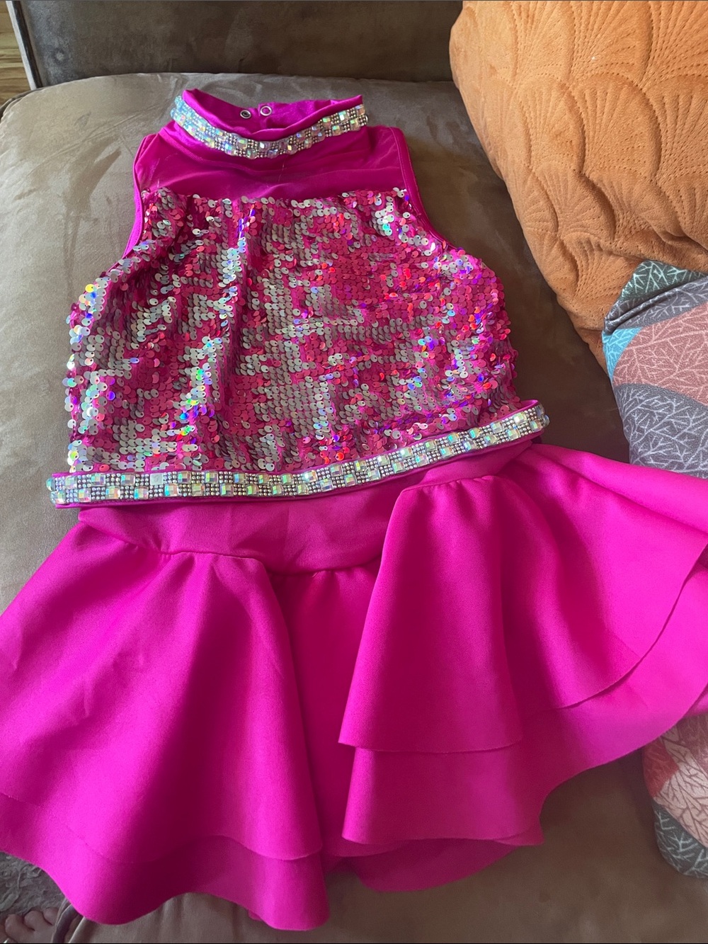 Hot pink Weissman “Girls night out”sequin skater dress dance outfit tap jazz